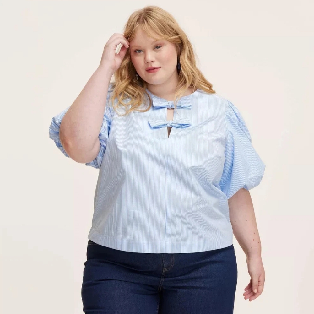 NWT Kate Spade Blue Puff Sleeve Blouse 4X
